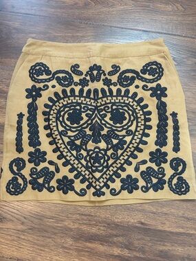 Boden Khaki Mini Skirt with Navy Heart Embroidery